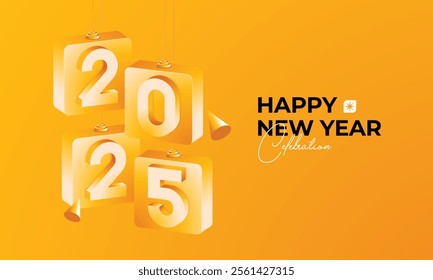 2025 Happy New Year Counter Blue Black with Modern Typography and Elegant Decorations