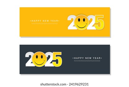 2025 happy new year, creativity inspiration concepts with a smile icon, set of 2025 background.