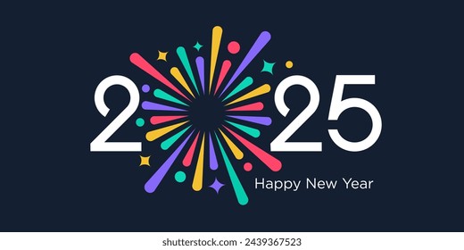 2025 Happy New Year design vector. colorful fireworks and trendy new year 2025 design template.