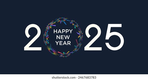 2025 Feliz Año Nuevo Vector de diseño. fuegos artificiales coloridos y Plantilla de diseño de logotipo de moda año nuevo 2025.