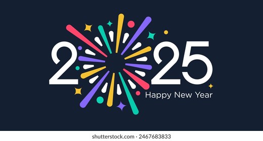 2025 Happy New Year design vector. colorful fireworks and trendy new year 2025 design template.