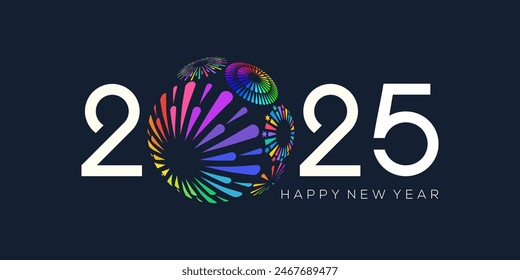 2025 Happy New Year design vector. colorful fireworks and trendy new year 2025 logo design template.