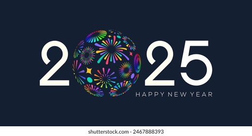 2025 Happy New Year design vector. colorful fireworks and trendy new year 2025 logo design template.