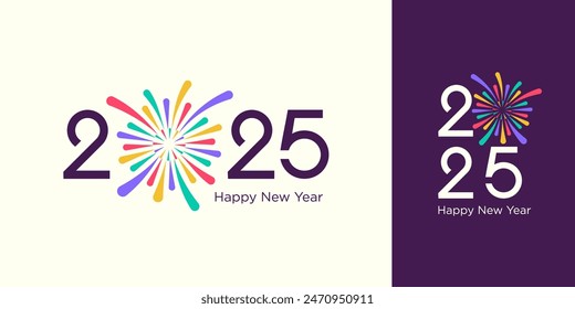 2025 Happy New Year design vector. colorful fireworks and trendy new year 2025 design template.