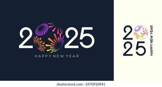 2025 Happy New Year design vector. colorful fireworks and trendy new year 2025 logo design template.