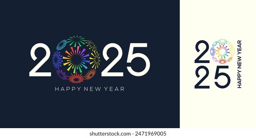 2025 Happy New Year design vector. colorful fireworks and trendy new year 2025 logo design template.