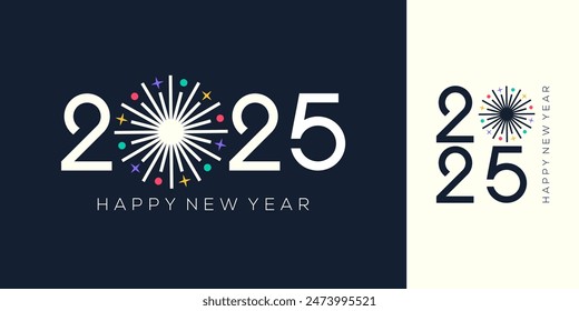 2025 Happy New Year design vector. colorful fireworks and trendy new year 2025 design template.