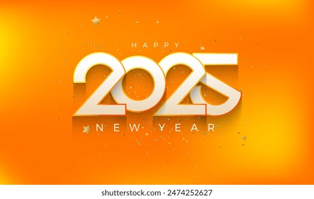 2025 feliz año nuevo diseño, Con un número de efecto ilustración. Colorido 3d sobre fondo naranja. Premium fondo de Vector feliz año nuevo 2025 para el Anuncio, póster y calendario.