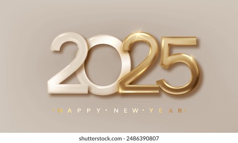 2025 Happy new year design with realistic gold metal number. Premium Christmas festive vector design for poster, banner, greeting