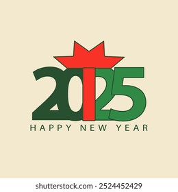 2025 Happy New Year design vector. Сolorful gift numbers and trendy cartoon design template, square card, poster, banner, invitation