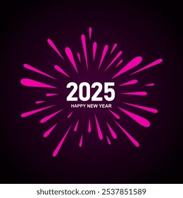 2025 Feliz año Nuevo diseño sobre fondo negro. Feliz año Nuevo 2025 con fuegos artificiales. Ilustración de diseño de Vector. 2025 diseño de póster