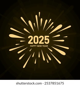 2025 Happy New Year design on black background. Happy New Year 2025 with fireworks. Vector design illustration. 