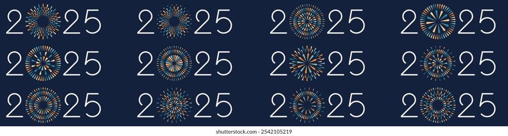 2025 Happy New Year design vector. colorful fireworks and trendy new year 2025 design template.