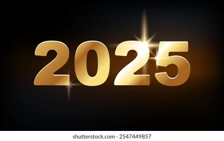 2025 Feliz Ano Novo 2025. Design, números de ouro brilhando ouro. Fundo preto criativo, marrom. Design futurista para cartaz, feriado, fim de semana. Elementos para um cartão-postal de calendário. Ilustração vetorial