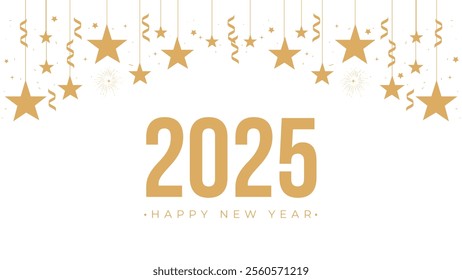 2025 Happy New Year Fireworks gold border stars Web Banner design. Happy New Year Wishes Greetings Background Template. Happy New Year 2025