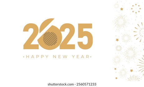 2025 Happy New Year Fireworks gold border stars Web Banner design. Happy New Year Wishes Greetings Background Template. Happy New Year 2025