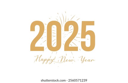 2025 Happy New Year Fireworks gold border stars Web Banner design. Happy New Year Wishes Greetings Background Template. Happy New Year 2025