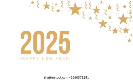 2025 Happy New Year Fireworks gold border stars Web Banner design. Happy New Year Wishes Greetings Background Template. Happy New Year 2025