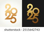 2025 Happy New Year gold logo text design on black background and white background