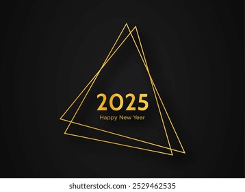 2025 Happy New Year gold geometric polygonal background. Gold geometric polygonal frame with shining effects for Christmas holiday greeting card, flyers or posters. Vector illustration