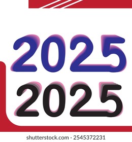 2025 Happy New Year gouden logo tekst ontwerp op zwarte achtergrond en witte achtergrond
