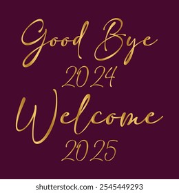 2025 Happy New Year gold logo text design on black background and white background