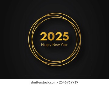 2025 Happy New Year gold geometric polygonal background. Gold geometric polygonal frame with shining effects for Christmas holiday greeting card, flyers or posters. Vector illustration