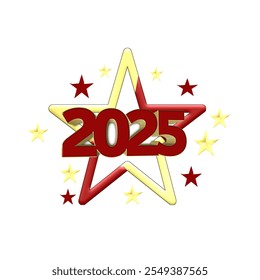 2025 Happy New Year gouden logo tekst ontwerp op zwarte achtergrond en witte achtergrond