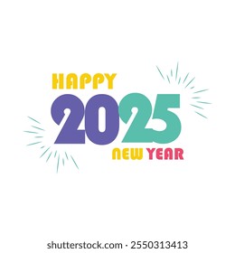2025 Happy New Year gouden logo tekst ontwerp op zwarte achtergrond en witte achtergrond