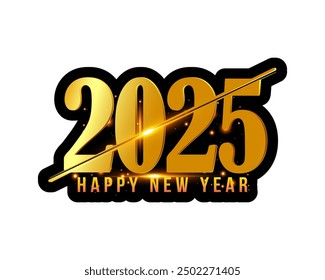 2025 Happy new year golden typography design template. 2025 3d text effect