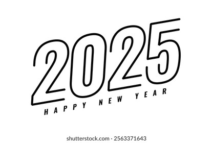 2025 Happy New Year golden text design with sparkling effects and festive decorations, symbolizing joy, celebration, and new beginnings.