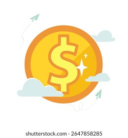 2025. Happy New Year. Golden penny with New Year's numbers 2025. Business finance, presentation. Profit, growth of silver coins. Investments in money management, income development.Vector illustration