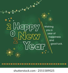 2025 Happy New Year Greeting Card. Social Media Post Vector Design