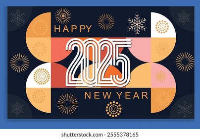 2025 happy New Year. Greeting banner, flyer, poster with geometric symbols of Christmas vector