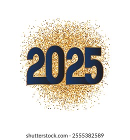 2025 Happy New Year greeting card vector background. 2025 gold line numbers glitters. Luxury festive sparkle holiday postcard, invitation, banner.