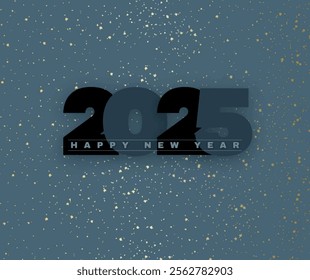 
2025 happy new year greeting card vector illustration Eps with Gold Sprinkles and 2025 numbers and happy New year text between two lines 