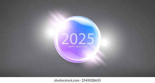 2025 Happy new year horizontal banner background and 2025 greeting card with text. vector 2025 new year sticker, label, icon, logo and badge isolated on stylish grey background