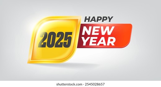 2025 Happy new year horizontal banner background and 2025 greeting card with text. vector 2025 new year sticker, label, icon, logo and badge isolated on stylish grey background