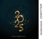 2025 Happy New Year illustration made by Golden points and lines, greeting card. Vector banner poster .