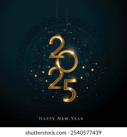 2025 Happy New Year illustration made by Golden points and lines, greeting card. Vector banner poster .