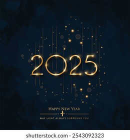 2025 Happy New Year illustration made by Golden points and lines, greeting card. Vector banner poster .