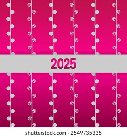 2025 Happy New Year illustration. Greeting card for celebration, decoration, winter holiday. Hand drawn twig vector pattern. Magenta gradient background