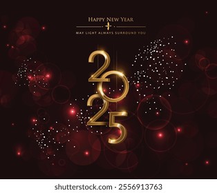 2025 Happy New Year illustration made by Golden points and lines, greeting card. Vector banner poster .