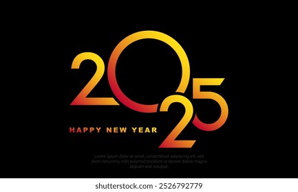 2025 Happy New Year Lettering on Black Background. Vector Illustration.