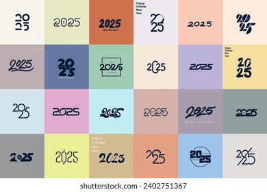 2025 Happy New Year logo Christmas design. 2025 number design template. Big Collection of 2025 Happy New Year symbols. Vector for new year, calendar, greeting card, banner, flyer. Typographic Elements