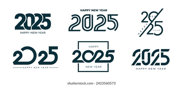 2025 Happy New Year logo text design. Set of trend 2025 number design template. New year elements for print, holiday and promotional products. 2025 black number design template. Vector illustration.