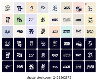 2025 Happy New Year logo text design. Big Set of 2025 number design template. Christmas collection of 2025 Happy New Year. Vector illustration with black labels logo for diaries, notebooks, calendars.