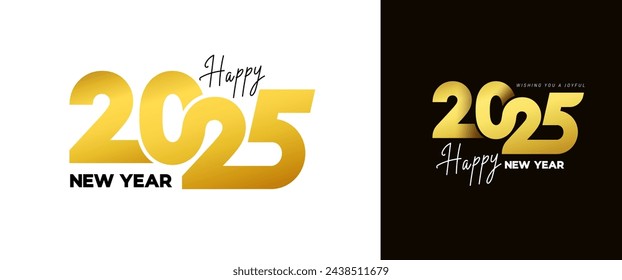 2025 Frohes neues Jahr Logo Text. 2025. Design für Broschüre Design-Vorlage, Karte, Banner oder Social Media. Weihnachtselement Vektor Illustration Etiketten schwarz und gold Farbe.