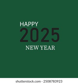2025 Happy New Year logo text design. 2025 number design template, black  and white,  text isolated on green back ground .