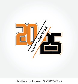2025 Feliz Ano Novo logotipo texto design. Modelo de projeto do número 2024. Modelo de design de folheto, cartão, banner. Ilustração vetorial.